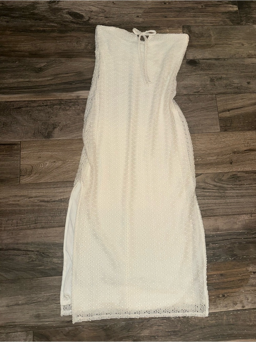 Forever 21 Cream Strapless Lace Midi Dress